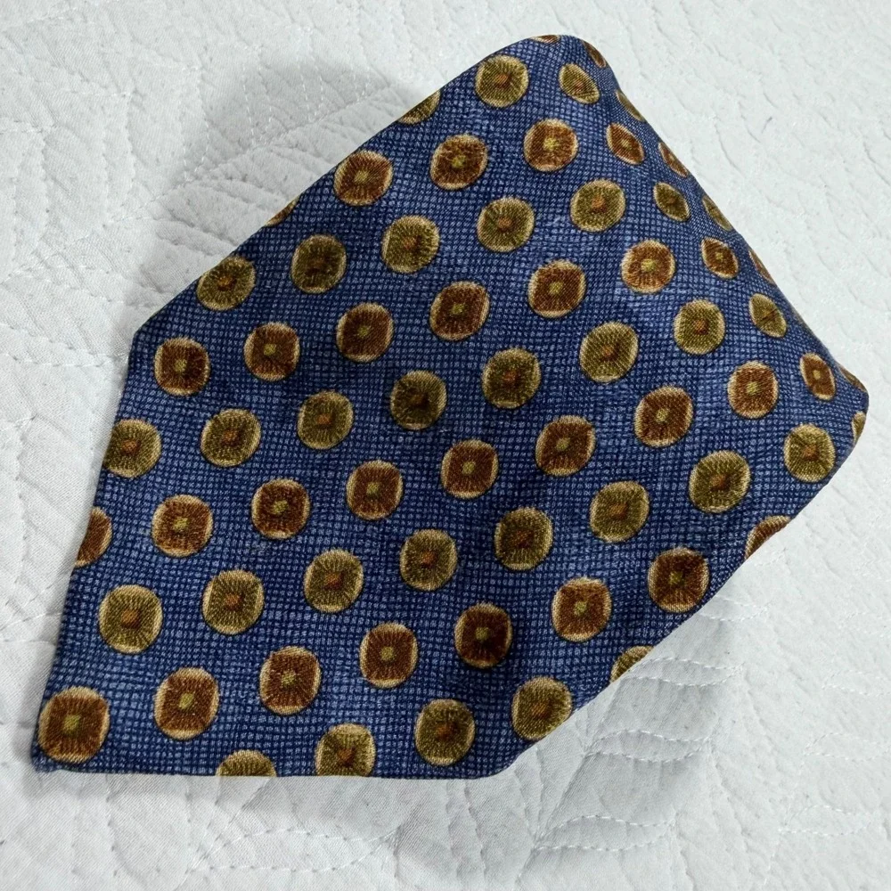 Ermenegildo Zegna Mens Tie 100% Silk‎ Italy Geometric Medallion Blue Gold EUC